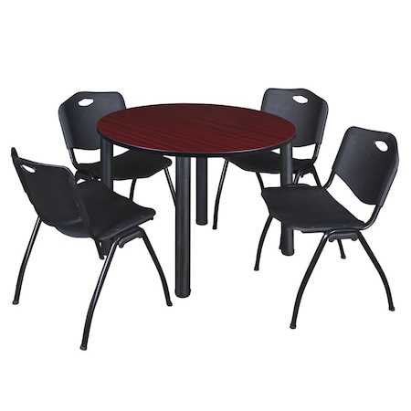 Kee Round Table & Chair Set, Wood, Metal, Plastic Top, Mahogany MPN:TB48RNDMHBPBK47BK