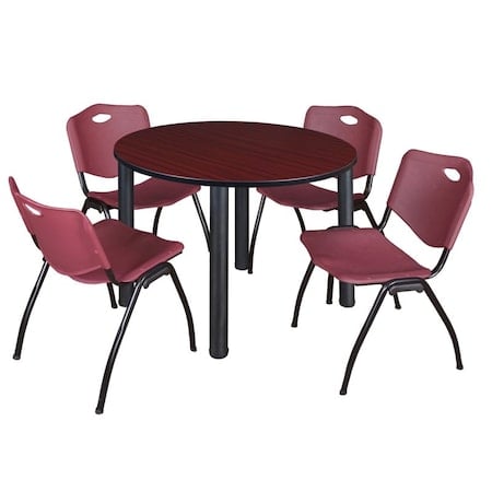 Kee Round Table & Chair Set, Wood, Metal, Plastic Top, Mahogany MPN:TB48RNDMHBPBK47BY