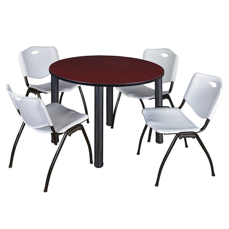 Kee Round Table & Chair Set, Wood, Metal, Plastic Top, Mahogany MPN:TB48RNDMHBPBK47GY