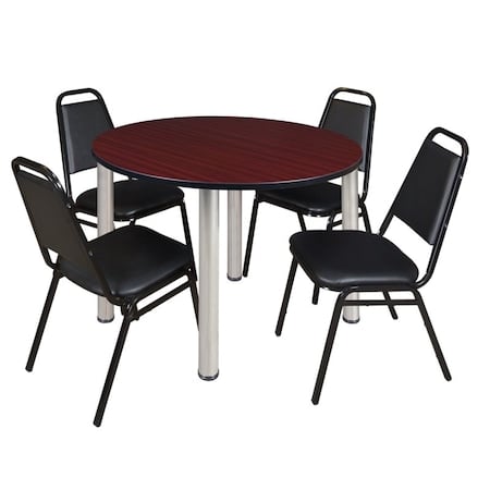 Kee Round Table & Chair Set, Wood, Metal, Vinyl Top, Mahogany MPN:TB48RNDMHBPCM29BK