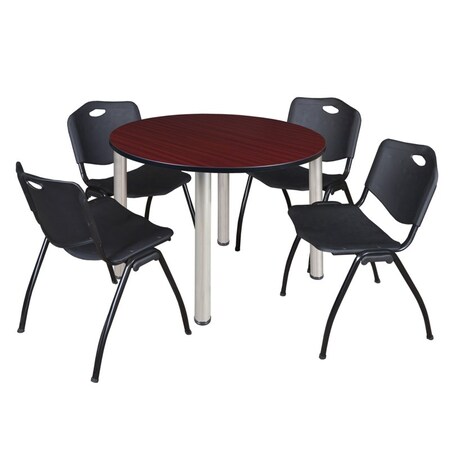 Kee Round Table & Chair Set, Wood, Metal, Plastic Top, Mahogany MPN:TB48RNDMHBPCM47BK