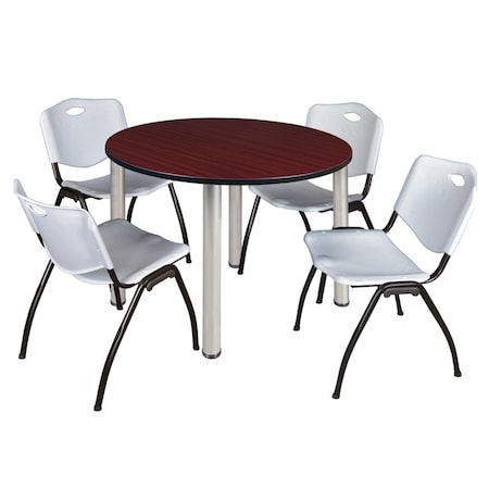 Kee Round Table & Chair Set, Wood, Metal, Plastic Top, Mahogany MPN:TB48RNDMHBPCM47GY