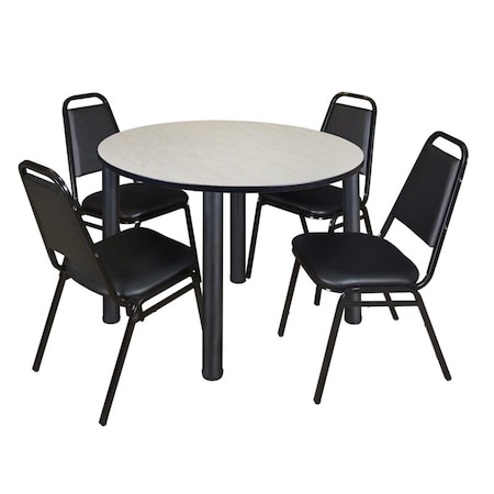 Kee Round Table & Chair Set, Wood, Metal, Vinyl Top, Maple MPN:TB48RNDPLBPBK29BK