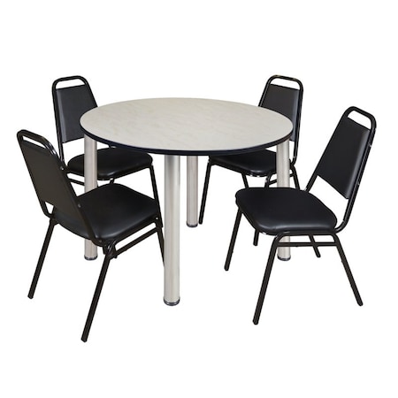 Kee Round Table & Chair Set, Wood, Metal, Vinyl Top, Maple MPN:TB48RNDPLBPCM29BK