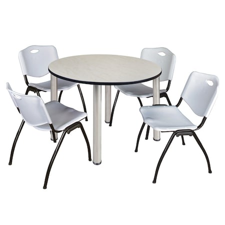 Kee Round Table & Chair Set, Wood, Metal, Plastic Top, Maple MPN:TB48RNDPLBPCM47GY