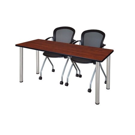 Rectangle Training Table & Chair Set, 72 W, 24 L, 29 H, Wood, Metal, Fabric Top, Cherry MPN:MT7224CHBPCM23BK
