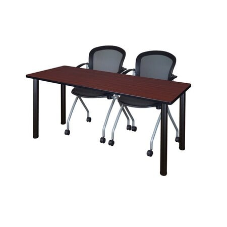 Rectangle Training Table & Chair Set, 72 W, 24 L, 29 H, Wood, Metal, Fabric Top, Mahogany MPN:MT7224MHBPBK23BK