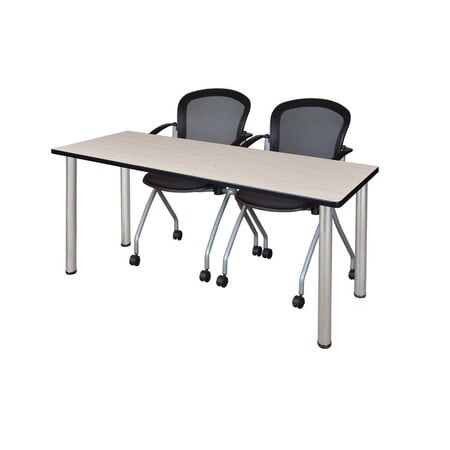 Rectangle Training Table & Chair Set, 72 W, 24 L, 29 H, Wood, Metal, Fabric Top, Maple MPN:MT7224PLBPCM23BK