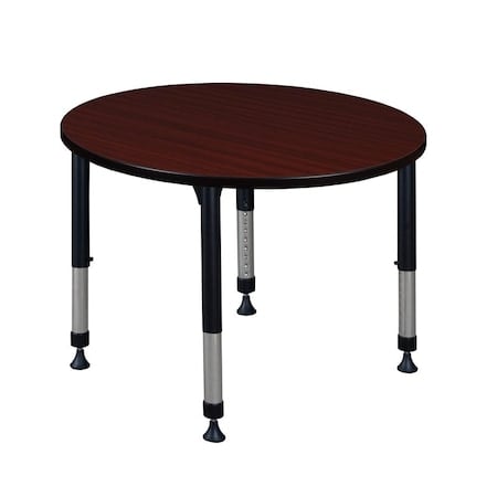 Round Classroom Tables, 36 W, 36 L, 23-34 H, Wood, Metal, Mahogany MPN:TB36RNDMHAPBK
