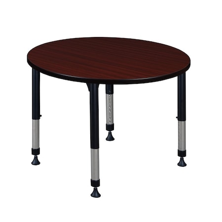 Round Classroom Tables, 42 W, 42 L, 23-34 H, Wood, Metal, Mahogany MPN:TB42RNDMHAPBK
