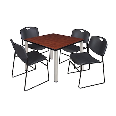 Square Cherry Table/4 Black Chairs, Square, 36
