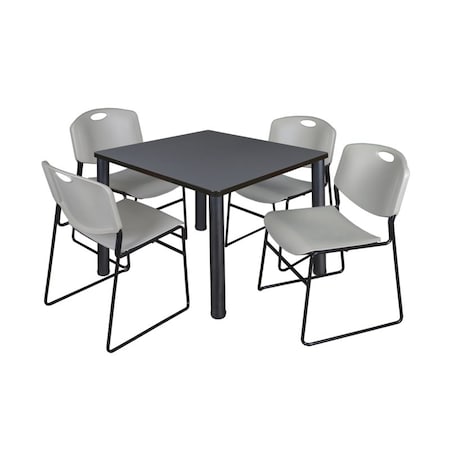 Square Gray Table/4 Gray Chairs, Square, 36