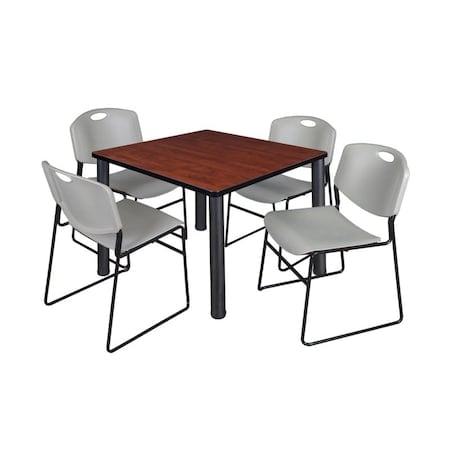 Square Cherry Table/4 Gray Chairs, Square, 42