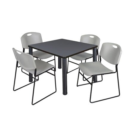 Square Gray Table w/4 Gray Chairs, Square, 42