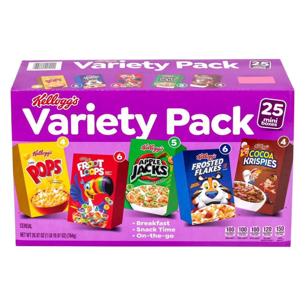 Kelloggs Cereal Assortment Pack, Pack Of 25 Cereal Boxes MPN:0038000291111