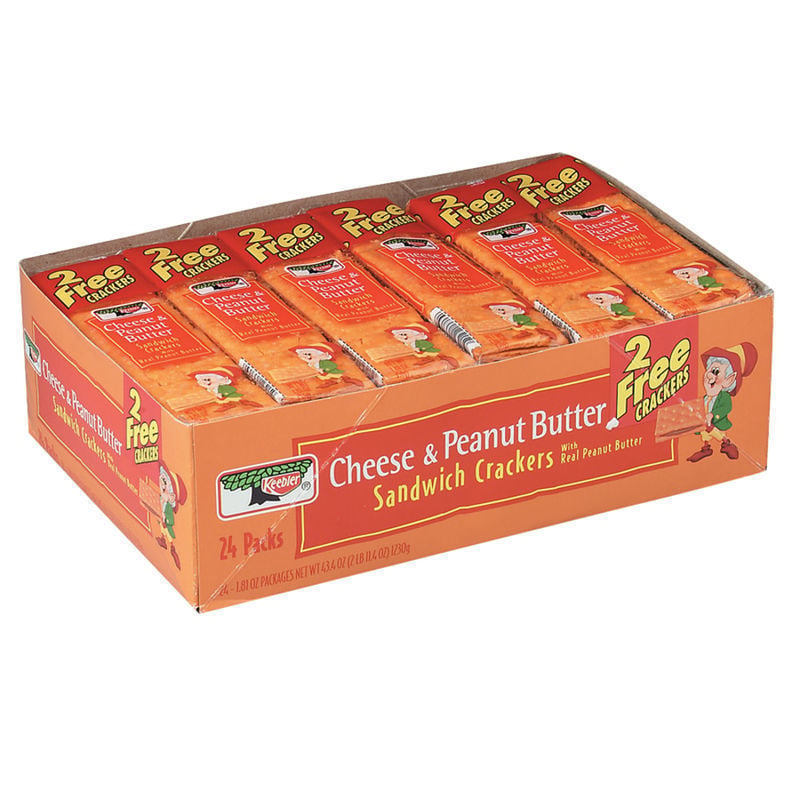 Keebler Sandwich Crackers, Single Serve Snack Crackers, Office and Kids Snacks, Big Snack Pack, Cheese and Peanut Butter, 21.6oz Tray (12 Packs) MPN:21165