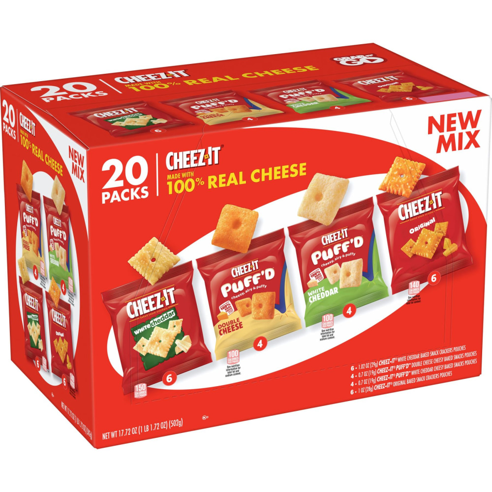 Cheez-It Cheese Crackers Baked Snack Crackers Variety Pack, 17.72 Oz, Box Of 20 Packs MPN:KEE12195