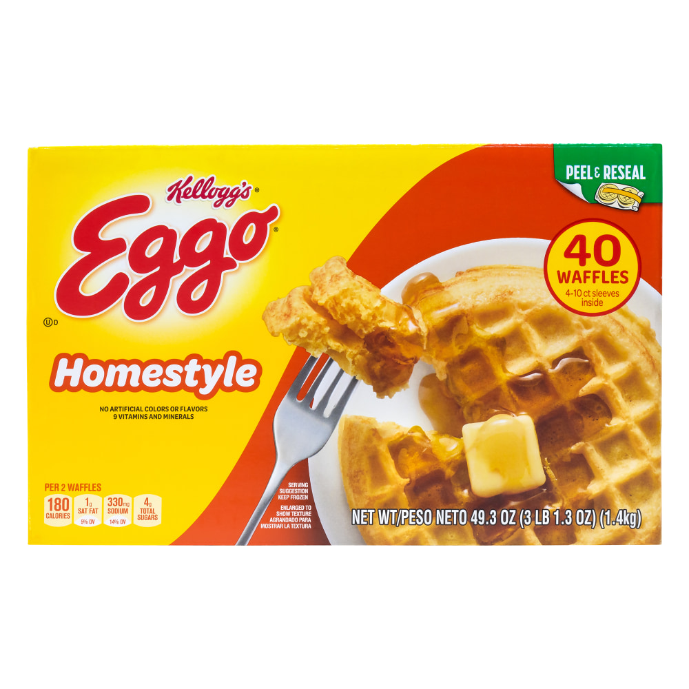 Eggo Homestyle Waffles, 49.3 Oz, Box Of 40 Waffles MPN:00038000711978