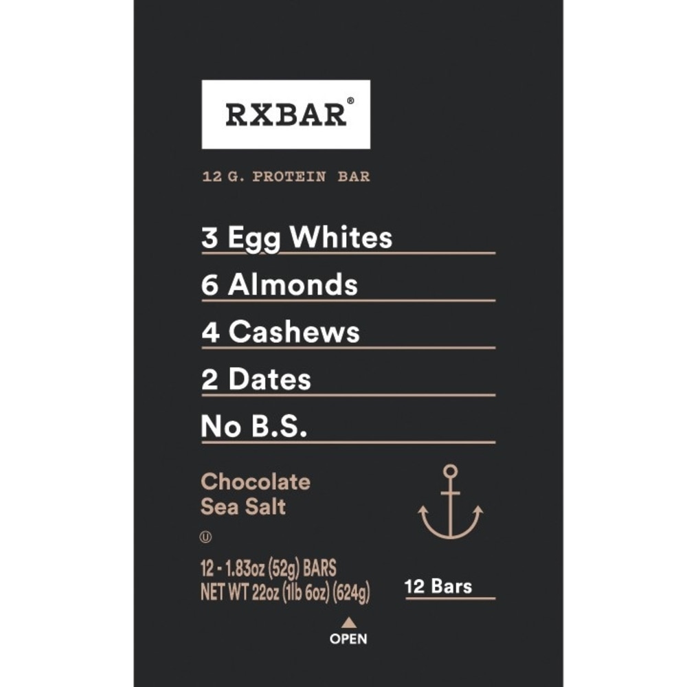 RXBAR Protein Bars, Chocolate Sea Salt, 1.8 Oz, Pack Of 12 Bars MPN:CGO00430