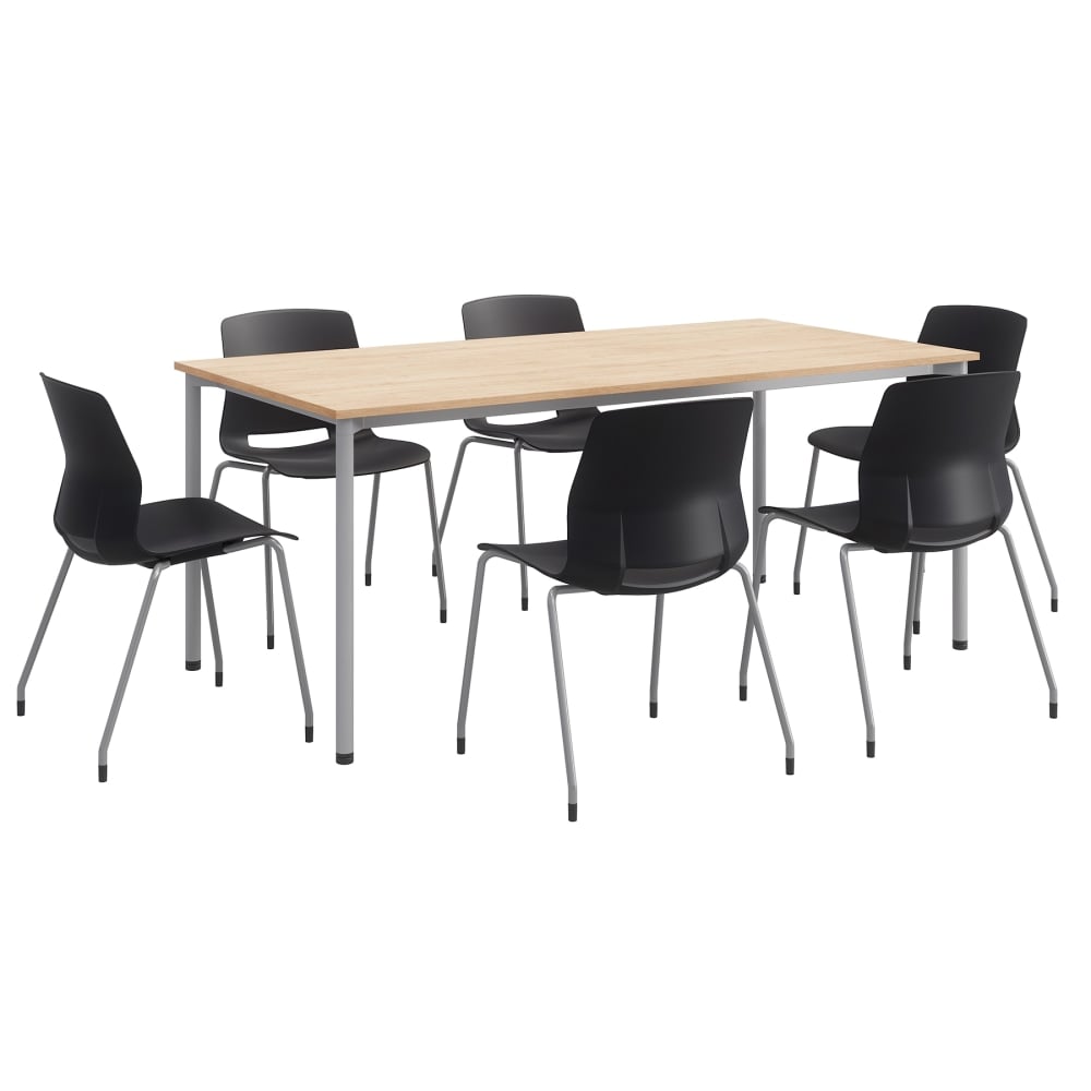 KFI Studios Dailey Table Set With 6 Poly Chairs, Natural/Silver Table/Black Chairs MPN:840031922953