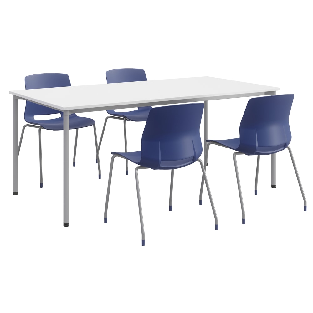 KFI Studios Dailey Table With 4 Chairs, White/Silver Table, Navy/Silver Chairs MPN:840031923813
