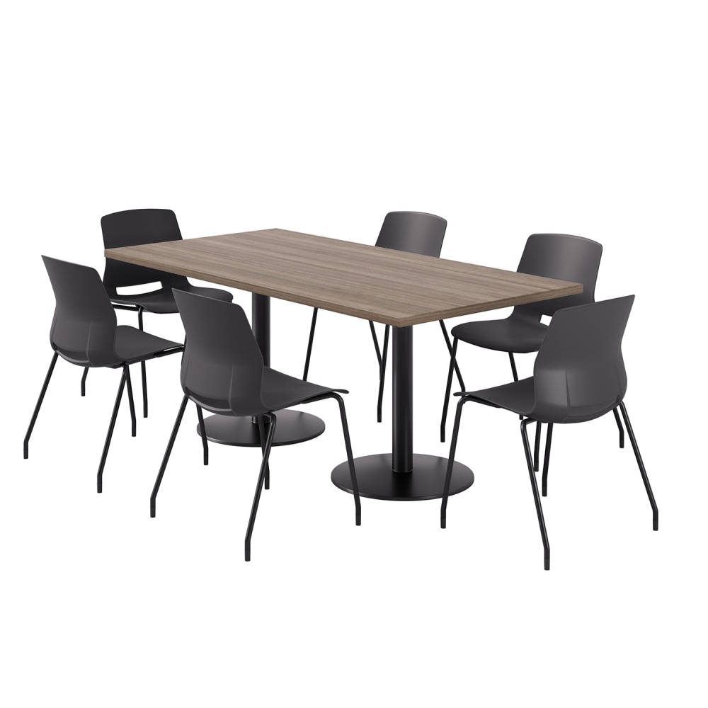 KFI Studios Proof Rectangle Pedestal Table With Imme Chairs, 31-3/4inH x 72inW x 36inD, Studio Teak Top/Black Base/Black Chairs MPN:840031942630