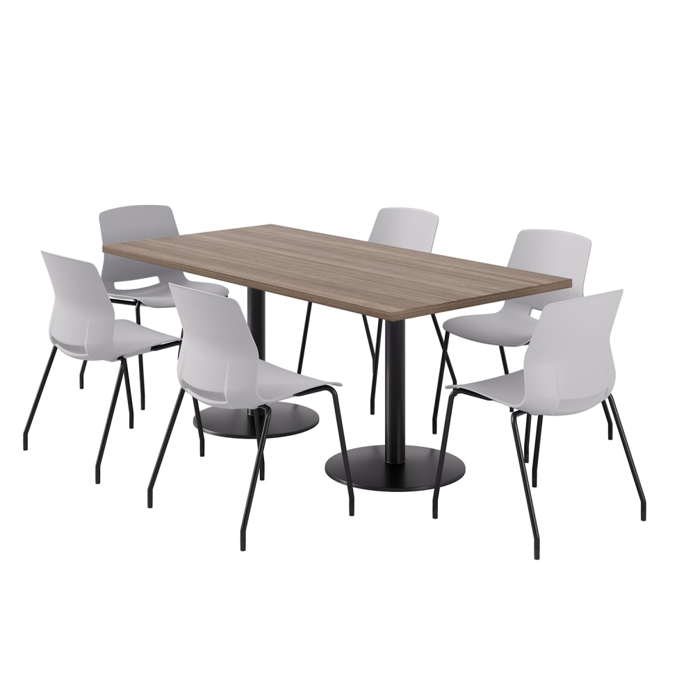 KFI Studios Proof Rectangle Pedestal Table With Imme Chairs, 31-3/4inH x 72inW x 36inD, Studio Teak Top/Black Base/Light Gray Chairs MPN:840031942647