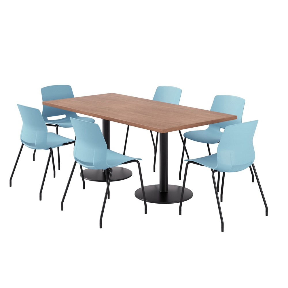 KFI Studios Proof Rectangle Pedestal Table With Imme Chairs, 31-3/4inH x 72inW x 36inD, River Cherry Top/Black Base/Sky Blue Chairs MPN:840031942722