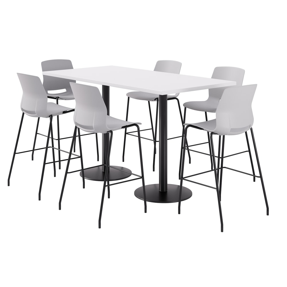 KFI Studios Proof Bistro Rectangle Pedestal Table With 6 Imme Barstools, 43-1/2inH x 72inW x 36inD, Designer White/Black/Light Gray Stools MPN:840031942852