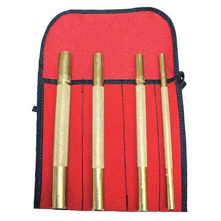 Pin Punch Set, Length 8 In, Brass, 4PC MPN:77767