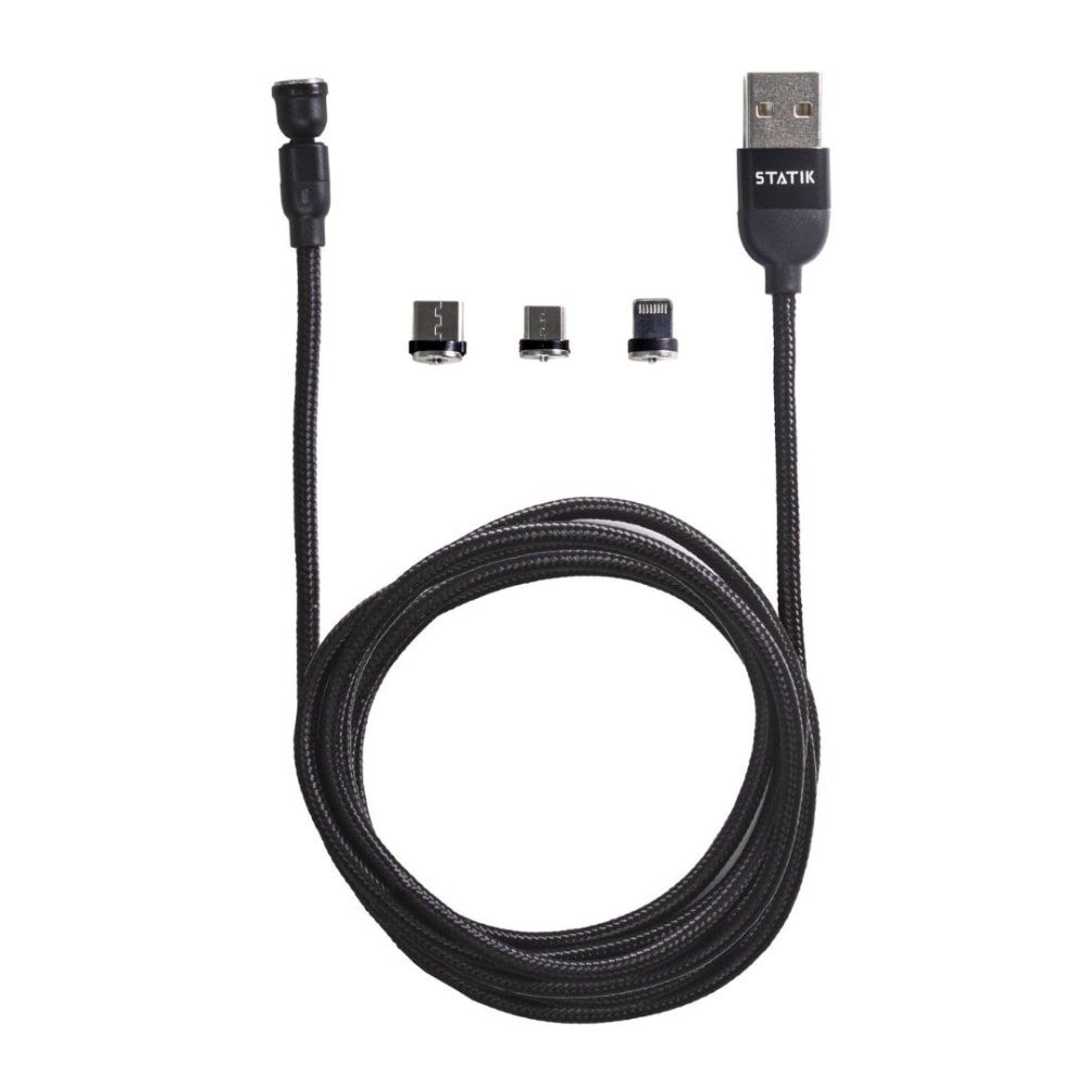 STATIK 360 Universal Charge Cable With 3 Rotating Magnetic Connectors, 6ft, Black, PUP-0386 MPN:PUP-0386