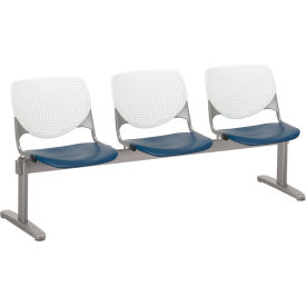 KFI Beam Seating Guest Chairs - 3 Seater - White/Navy 2300BEAM3-BP08-SP03