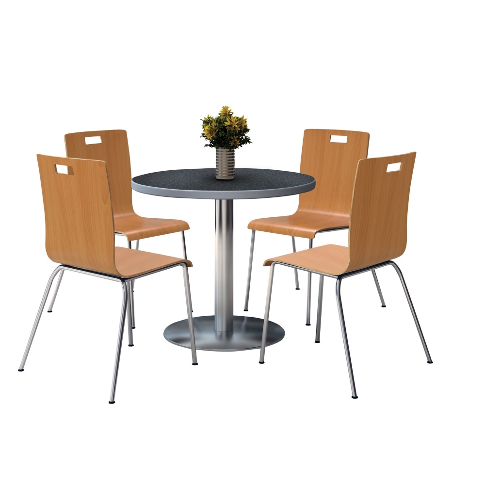 KFI Studios Jive Round Pedestal Table With 4 Stacking Chairs, 29inH x 36inW x 36inD, Natural/Graphite Nebula MPN:810389025019