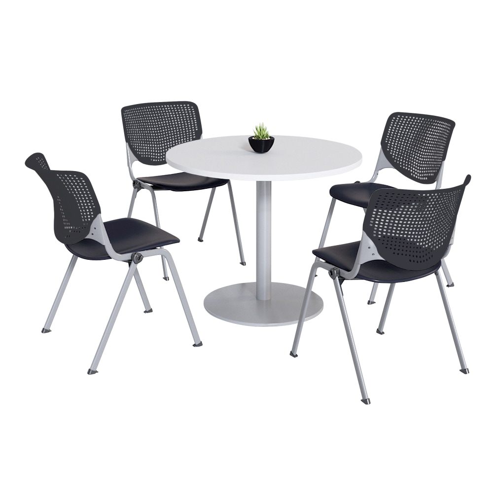 KFI Studios KOOL Round Pedestal Table With 4 Stacking Chairs, 41inH x 36inD, Designer White/Black MPN:811774037082