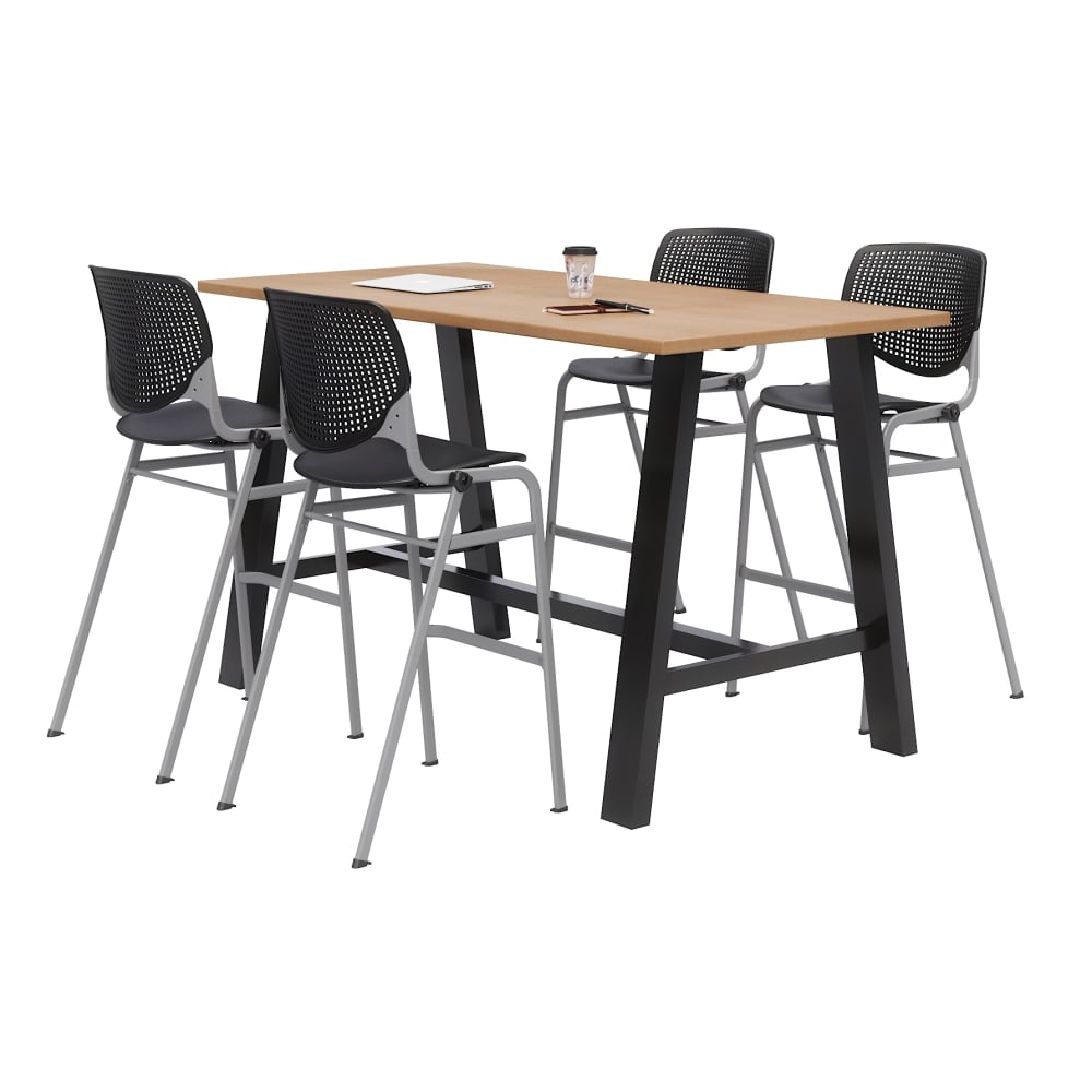 KFI Studios Midtown Bistro Table With 4 Stacking Chairs, 41inH x 36inW x 72inD, Kensington Maple/Black MPN:840031900760