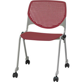 KFI Stack Chair with Casters and Perforated Back - Plastic Seat - Burgundy - KOOL Series CS2300-P07