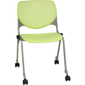 KFI Stack Chair with Casters and Perforated Back - Plastic Seat - Lime Green - KOOL Series CS2300-P14