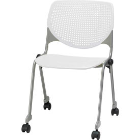 KFI Stack Chair with Casters and Perforated Back - Plastic Seat - White - KOOL Series CS2300-P15