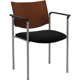 KFI Guest Chair with Arms - Chocolate Wood Back Black Vinyl Seat 1311SL-SP20-3906