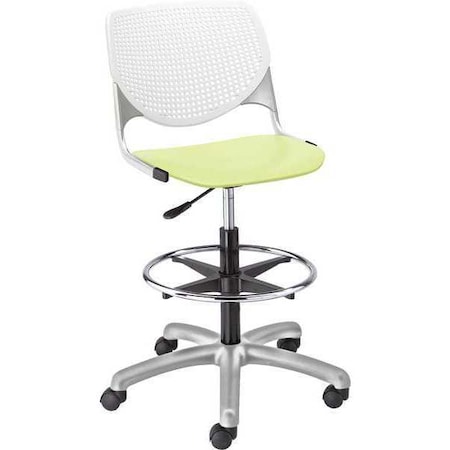 Poly Adjustable Stool, Perforated Back, Color: White, Lime Green MPN:DS2300-BP08-SP14