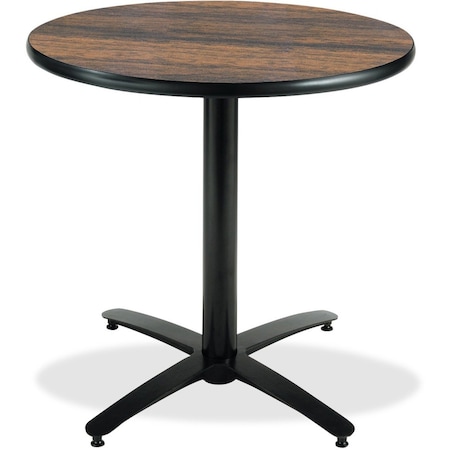 Round KFI 30in Walnut Round Breakroom Table with Arched X Base, 29 W, 30 L, 29 H MPN:T30RD-B2115-WL