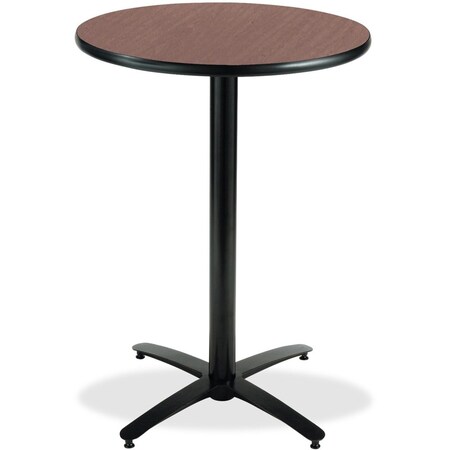 Round KFI 36in Dark Mahogany Breakroom Table with Arched X Base, HPL Top, Mahogany MPN:T36RD-B2125-38-MH