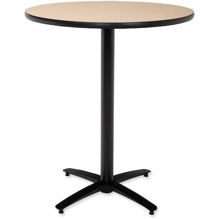 Round KFI 36in Natural Breakroom Table with Arched X Base, HPL Top, Natural MPN:T36RD-B2125-38-NA