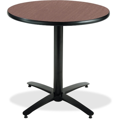 Round KFI 36in Dark Mahogany Breakroom Table with Arched X Base, 29 W, 36 L, 29 H, Laminate MPN:T36RD-B2125-MH