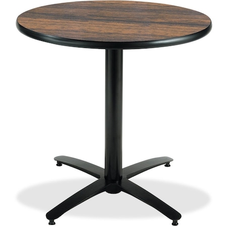 Round KFI 36in Walnut Breakroom Table with Arched X Base, 29 W, 36 L, 29 H, Laminate, Walnut MPN:T36RD-B2125-WL