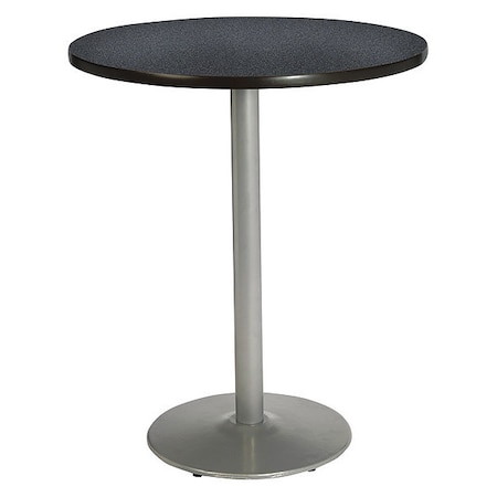 Round KFI Graphite Nebula 42in Breakroom Table with Round Silver Base, Graphite Nebula, 42 W, 42 L MPN:T42RD-B1922SL-38-GPN