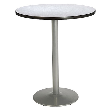 Round KFI Grey Nebula 42in Breakroom Table with Round Silver Base, Grey Nebula, 42 W, 42 L, 42 H MPN:T42RD-B1922SL-38-GYN