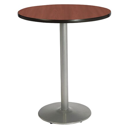 Round KFI Dark Mahogany 42in Breakroom Table with Round Silver Base, Dark Mahogany, 42 W, 42 L MPN:T42RD-B1922SL-38-MH