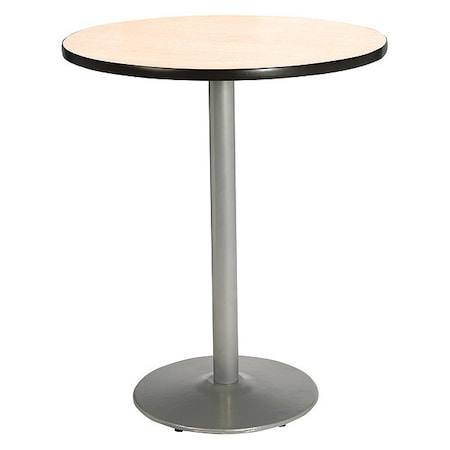 Round KFI Natural 42in Breakroom Table with Round Silver Base, Natural, 42 W, 42 L, 42 H, Laminate MPN:T42RD-B1922SL-38-NA