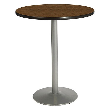 Round KFI Walnut 42in Breakroom Table with Round Silver Base, Walnut, 42 W, 42 L, 42 H, HPL Top MPN:T42RD-B1922SL-38-WL